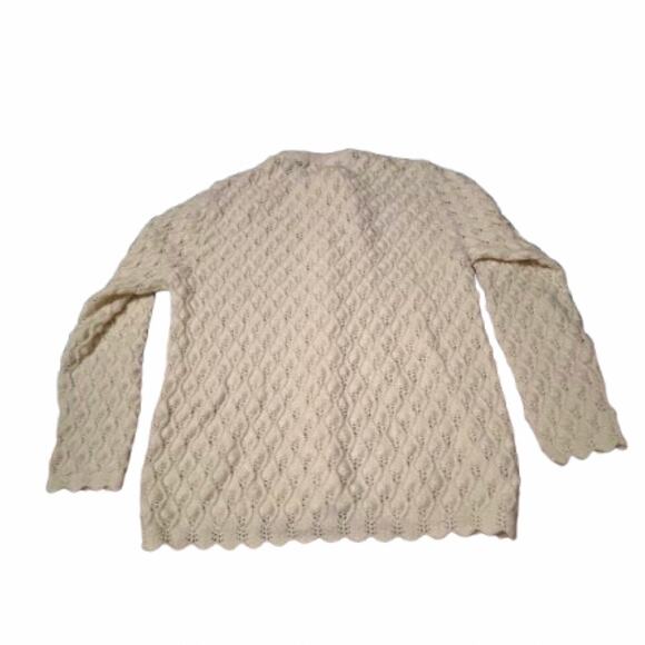 Vintage 1970s Neutral Beige Eyelet Button Up Cardigan Sweater / Medium - Picture 3 of 4